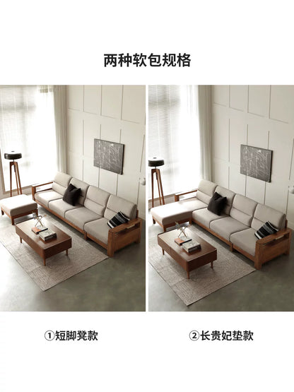 实木简约现代大户型客厅转角沙发白蜡木三人布艺沙发