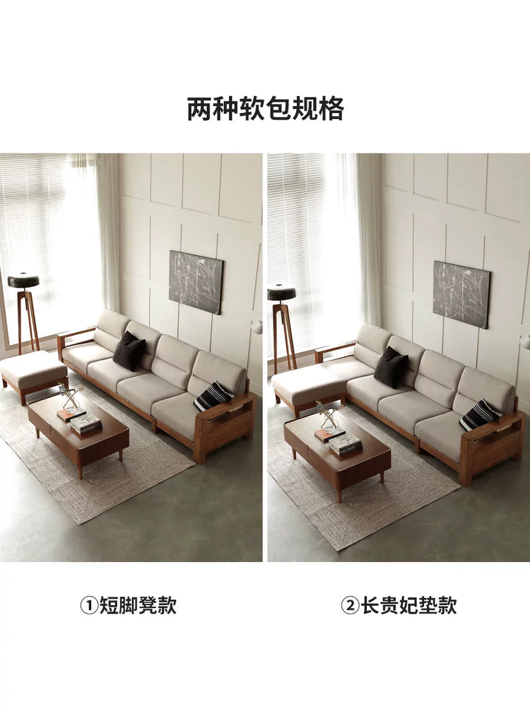 实木简约现代大户型客厅转角沙发白蜡木三人布艺沙发