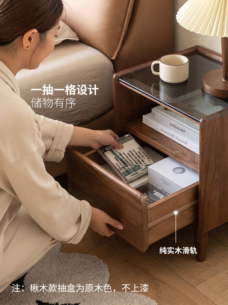 实木床头柜卧室黑胡桃木床边柜现代简约抽屉储物柜