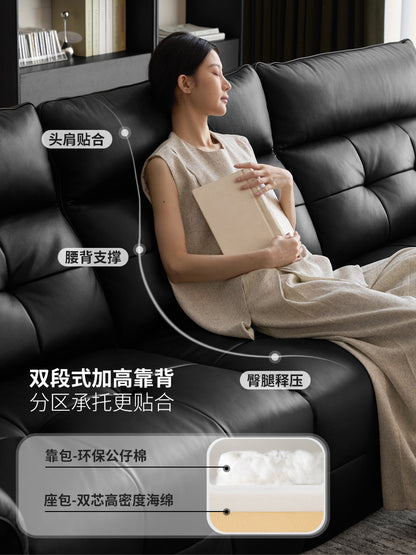 真皮沙发黑色高靠背劳伦斯头层牛皮三人位沙发