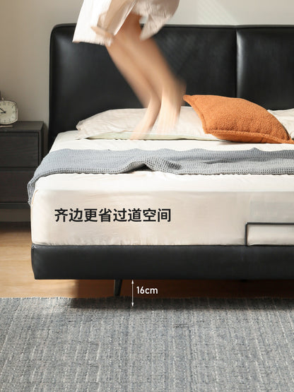 真皮床意式轻奢头层牛皮软包床皮床大黑牛双人床悬浮床