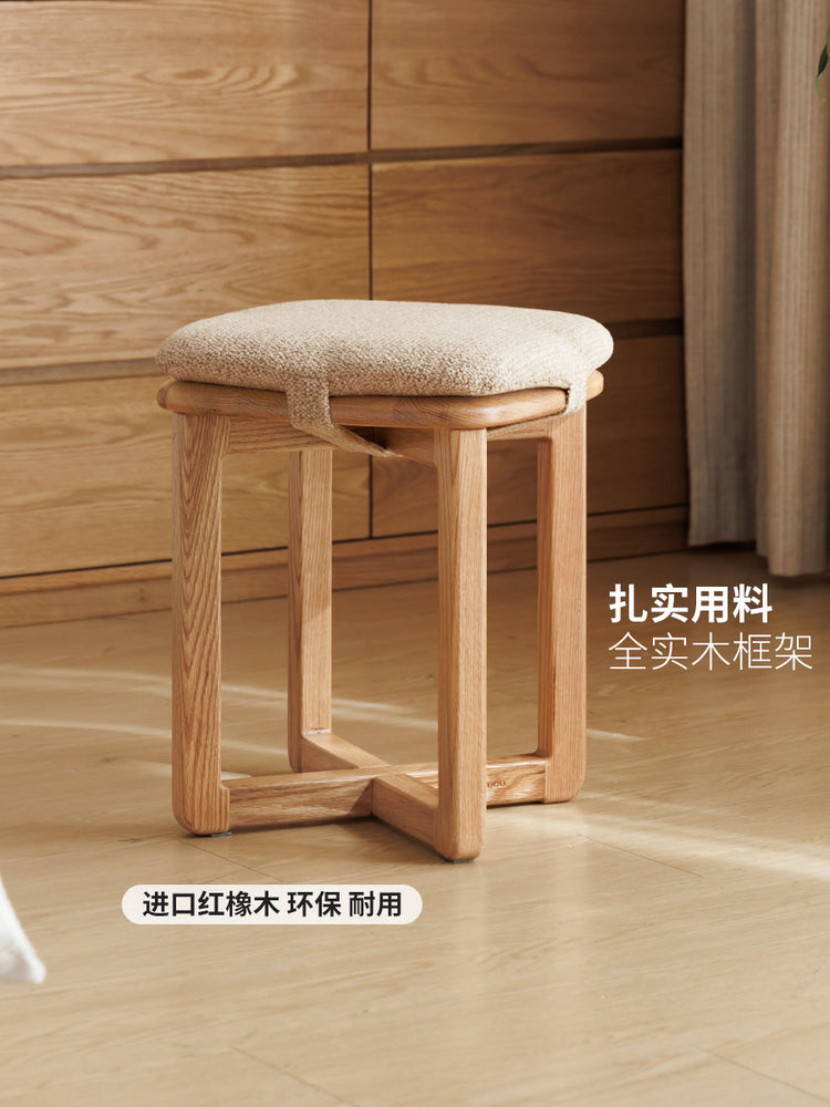 实木化妆凳现代简约橡木梳妆凳卧室可拆洗软包凳子
