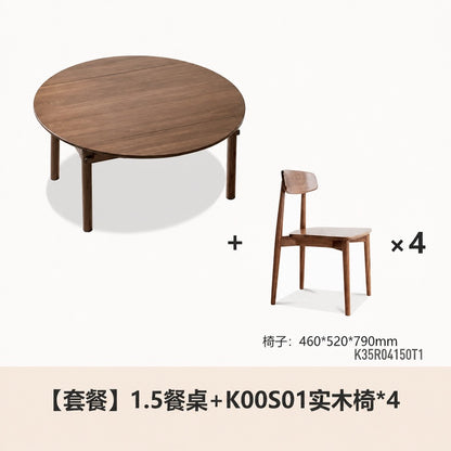 实木折叠餐桌黑胡桃木小户型简约饭桌吃饭可伸缩桌子