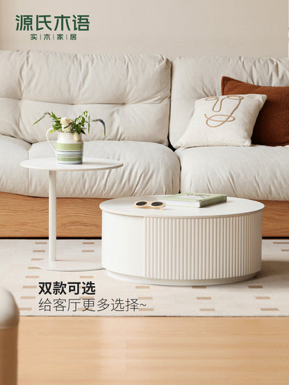 实木茶几客厅白色奶油风茶台小户型圆形简约组合茶桌