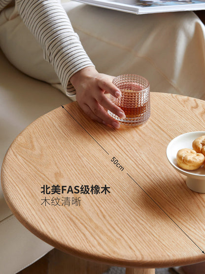 实木边几现代简约客厅沙发侧边桌橡木小圆桌圆形床头柜