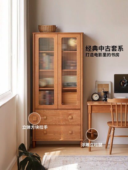 实木书柜樱桃木收纳展示柜书房中古风一体储物柜书橱
