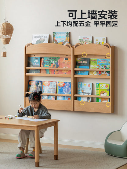 实木儿童绘本架门后多层窄置物架一体靠墙书架壁挂收纳架