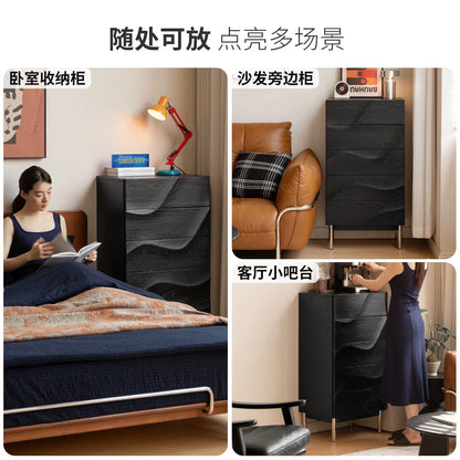 实木斗柜卧室包豪斯五斗橱床尾黑色抽屉柜橡木储物柜