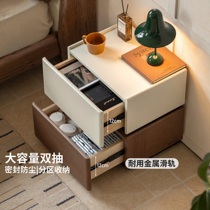 实木床头柜现代简约灰色储物柜卧室浅棕色白色双抽收纳柜