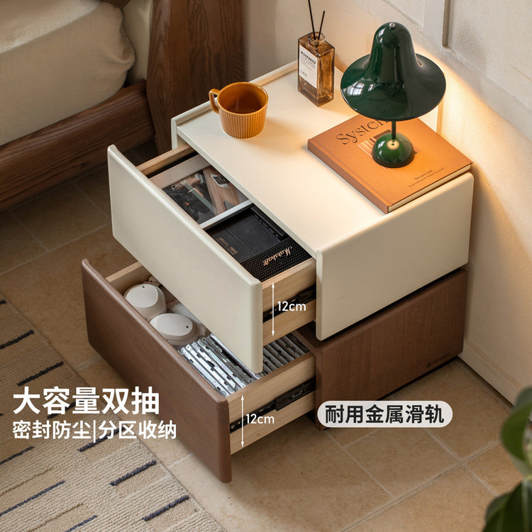 实木床头柜现代简约灰色储物柜卧室浅棕色白色双抽收纳柜