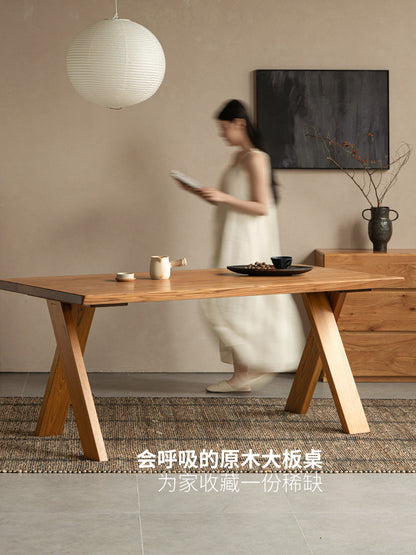 实木餐桌餐厅原木大板桌缅甸柚木侘寂风吃饭桌工作台