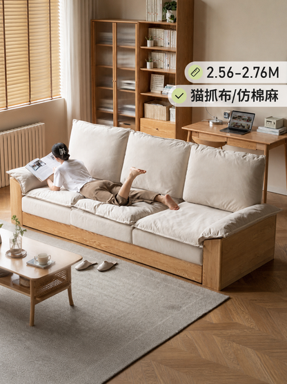 实木现代简约客厅橡木猫抓布直排落地沙发