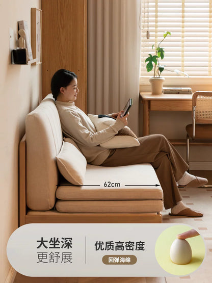 实木三折伸缩沙发床客厅简约小户型坐卧两用布艺沙发