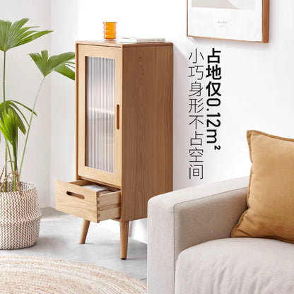实木电视柜边柜橡木立柜北欧客厅原木收纳柜玻璃门展示柜