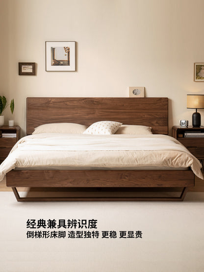 实木床北欧风卧室家具双人床简约黑胡桃木悬浮床大床