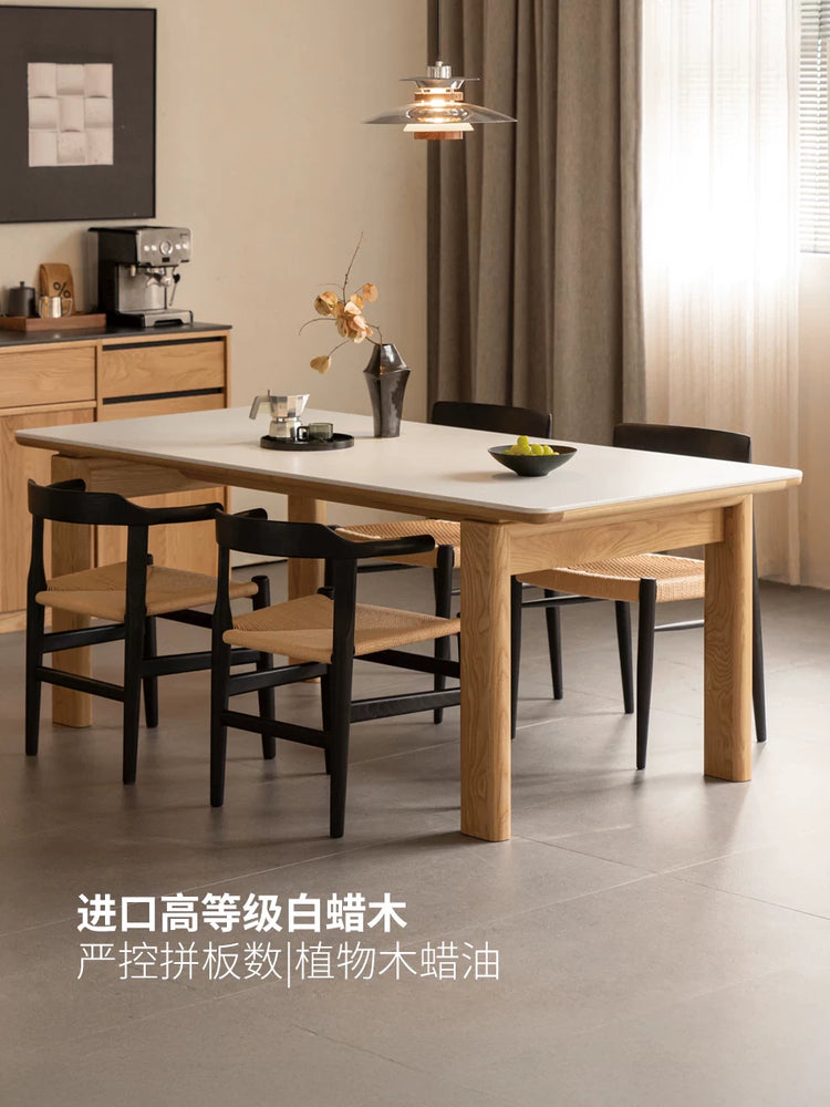 源氏木语黑标实木餐桌餐厅岩板饭桌现代侘寂白蜡木加厚家用长桌子