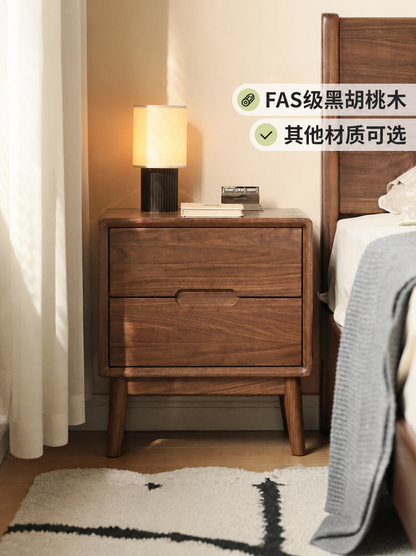 实木床头柜卧室收纳柜黑胡桃木床边柜现代简约抽屉储物柜