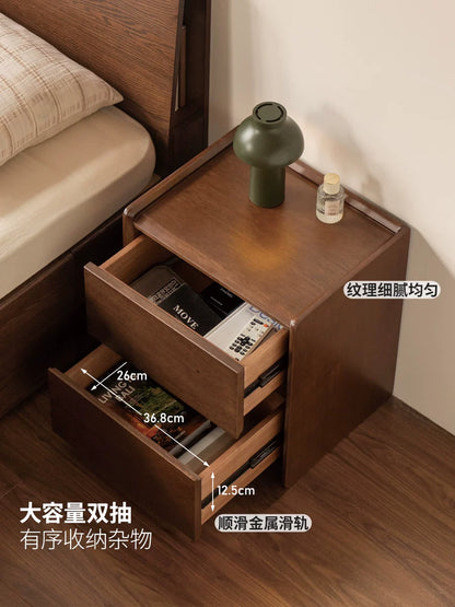 实木床头柜现代简约储物柜卧室胡桃色收纳柜床边柜子