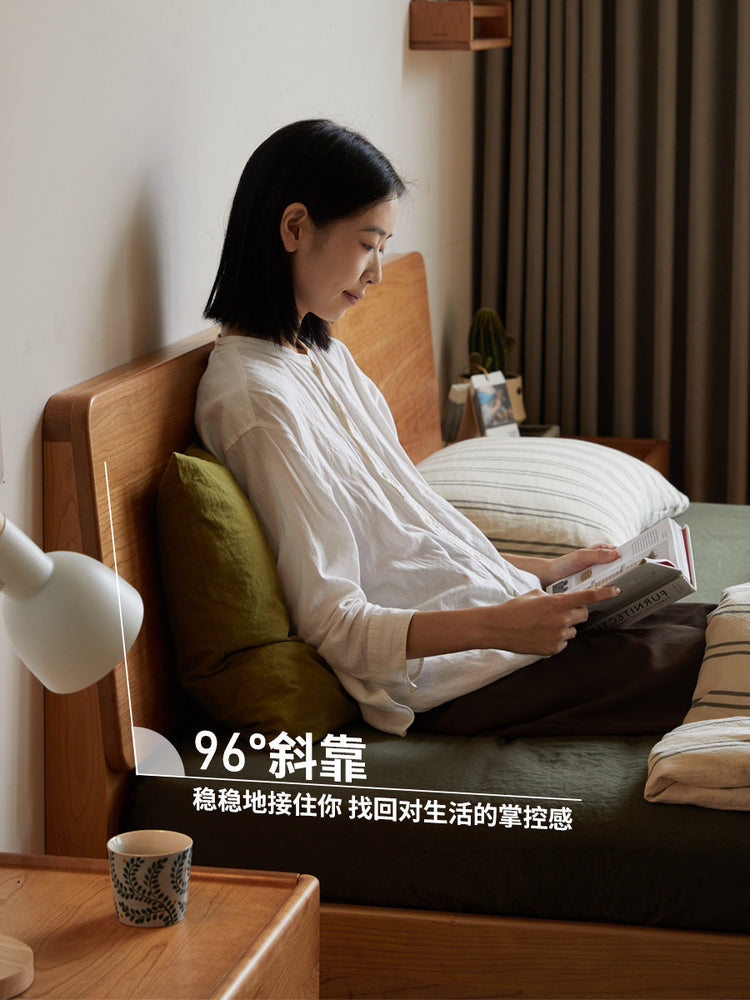 实木床中古风卧室双人床简约小户型齐边床樱桃木床