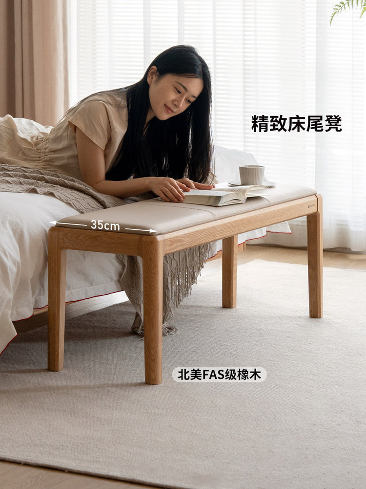 软包长条凳北欧橡木长凳餐厅休闲凳凳子床尾凳换鞋凳