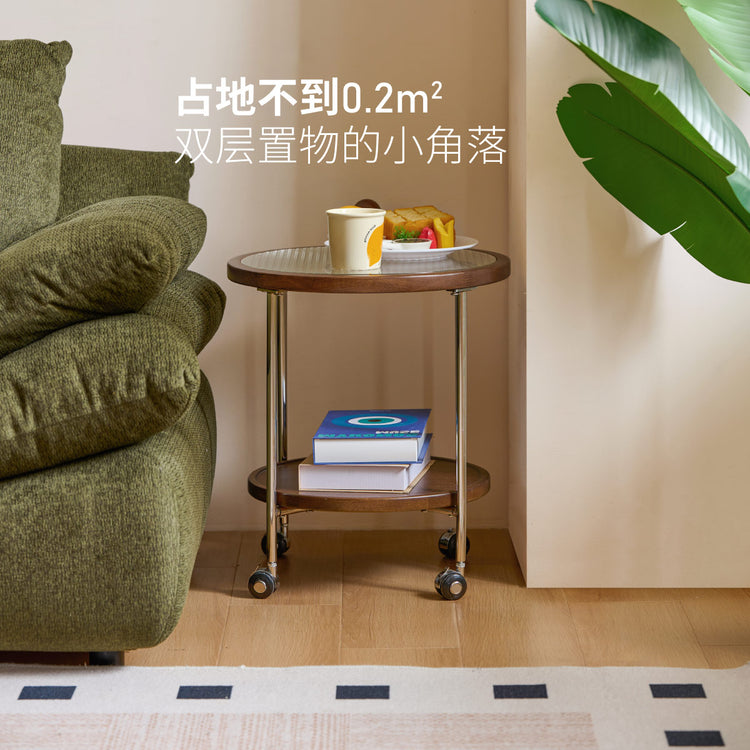 实木边几客厅现代简约移动圆几小户型双层玻璃小茶几