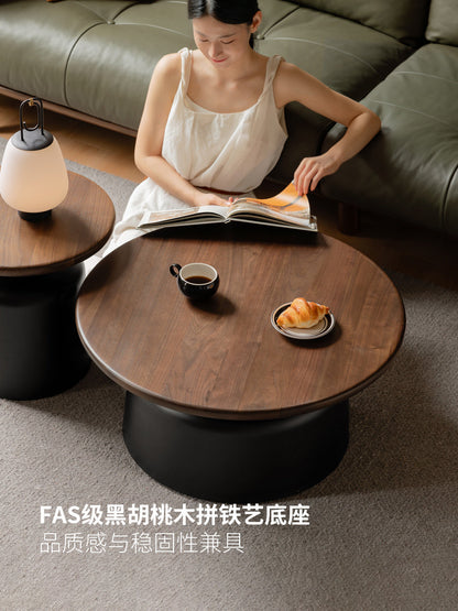 实木茶几客厅意式轻奢茶台黑胡桃木拼色茶桌大小组合圆几