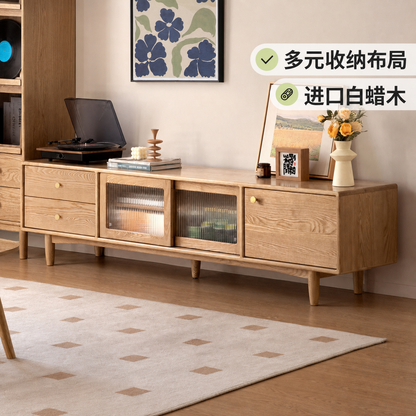 实木电视柜现代简约白蜡木收纳储物一体客厅电视机柜