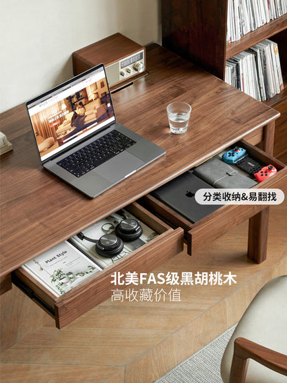 实木书桌现代简约黑胡桃木电脑桌北欧书房写字台学习桌子