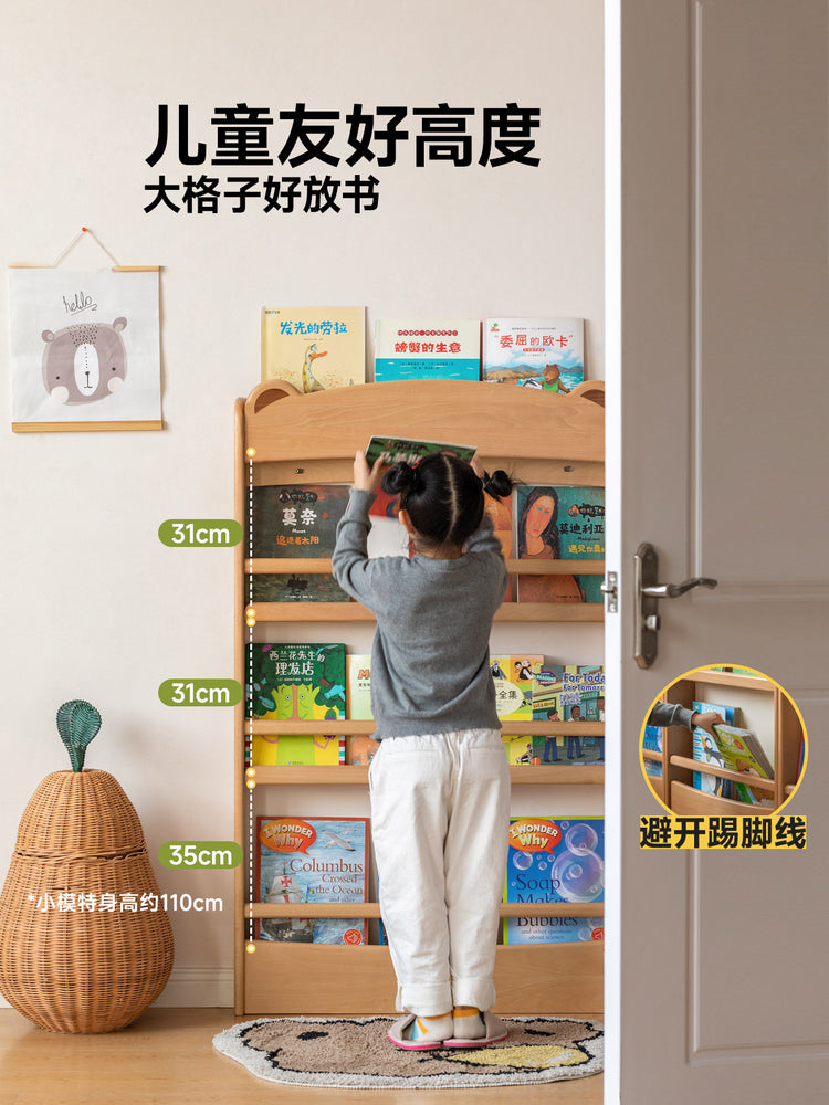 实木儿童绘本架门后多层窄置物架一体靠墙书架壁挂收纳架