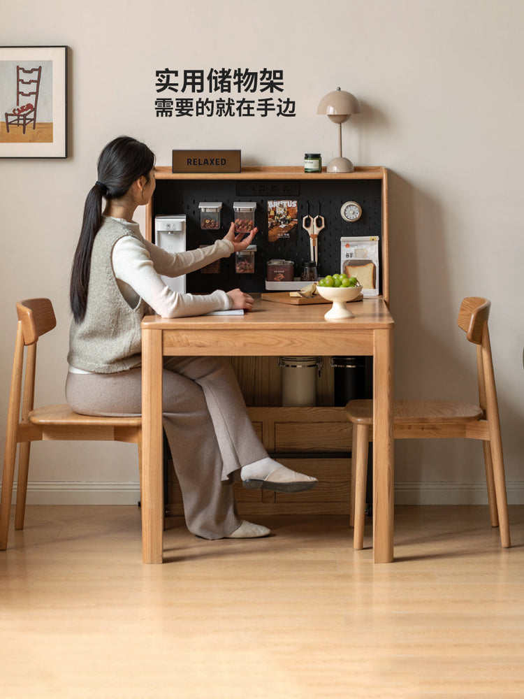 实木餐厅现代简约伸缩饭桌小户型橡木餐边柜一体餐桌