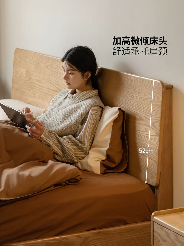 实木床现代简约白蜡木大板床卧室床头可调节双人床