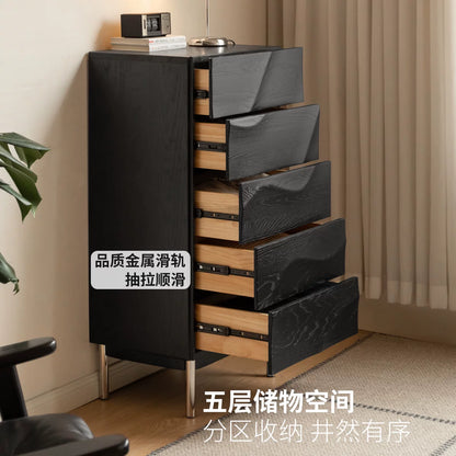 实木斗柜卧室包豪斯五斗橱床尾黑色抽屉柜橡木储物柜