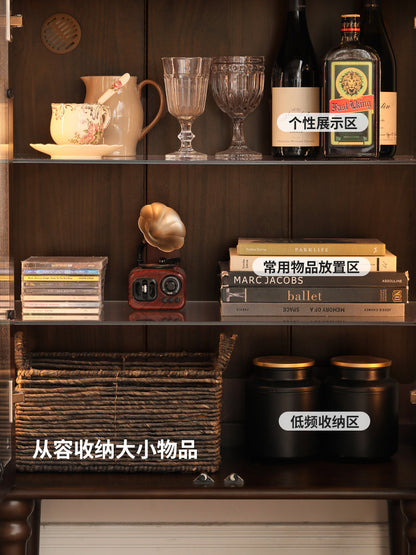 实木边柜客厅美式复古电视柜立柜中古风小户型收纳储物柜