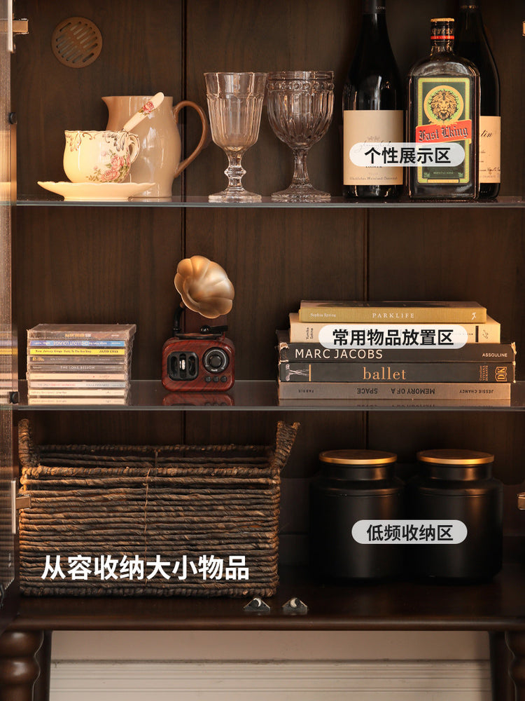 实木边柜客厅美式复古电视柜立柜中古风小户型收纳储物柜