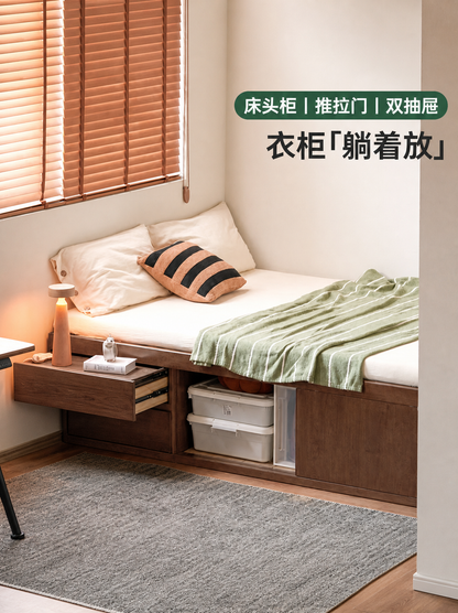 实木床现代简约双人床卧室无床头榻榻米床抽屉箱体床