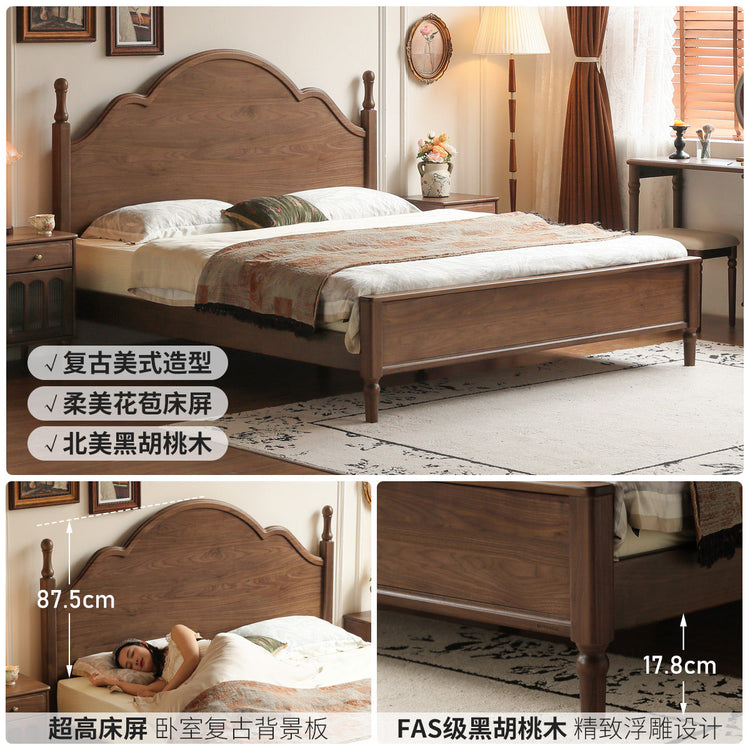 实木床美式复古套餐黑胡桃木双人床套装卧室组合家具全套