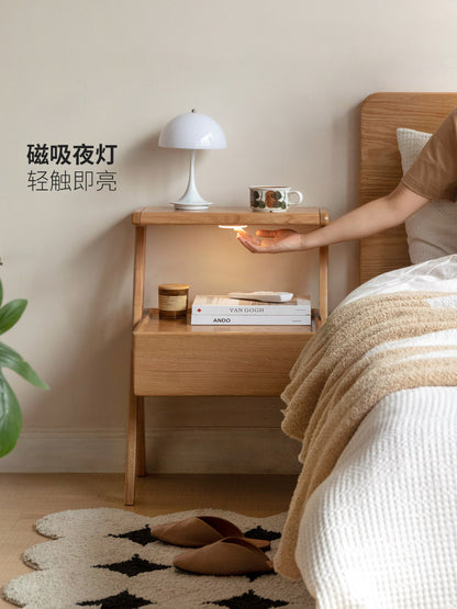 实木床头柜置物架一体卧室橡木床边柜沙发边几侧边柜