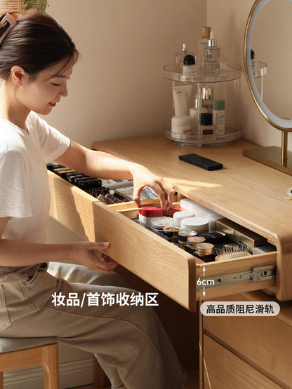 实木梳妆台斗柜一体现代简约白蜡木伸缩化妆桌收纳化妆台