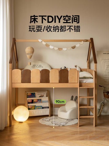 实木儿童半高床多功能护栏树屋床成人上床下桌组合床