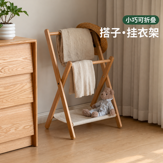 实木挂衣架原木风卧室次净衣帽架晾衣架床边晚上放衣神器