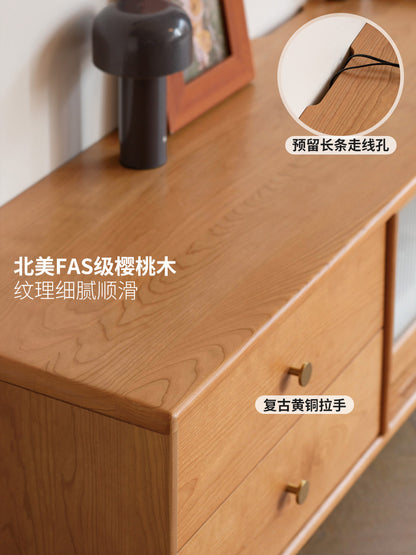 实木电视柜现代简约樱桃木收纳储物一体客厅电视机柜
