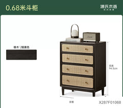 实木斗柜现代简约橡木收纳柜卧室黑色四边柜藤编储物柜