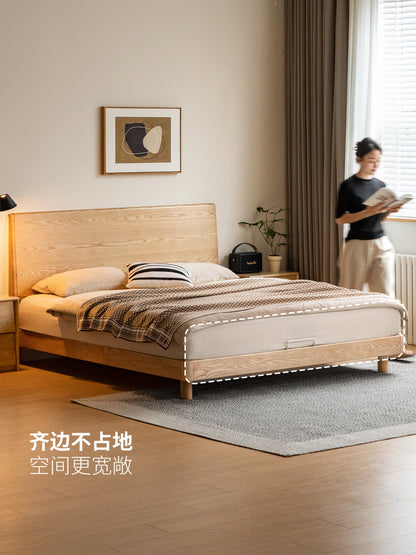 实木床现代简约大板床卧室白蜡木双人床胡桃色齐边床