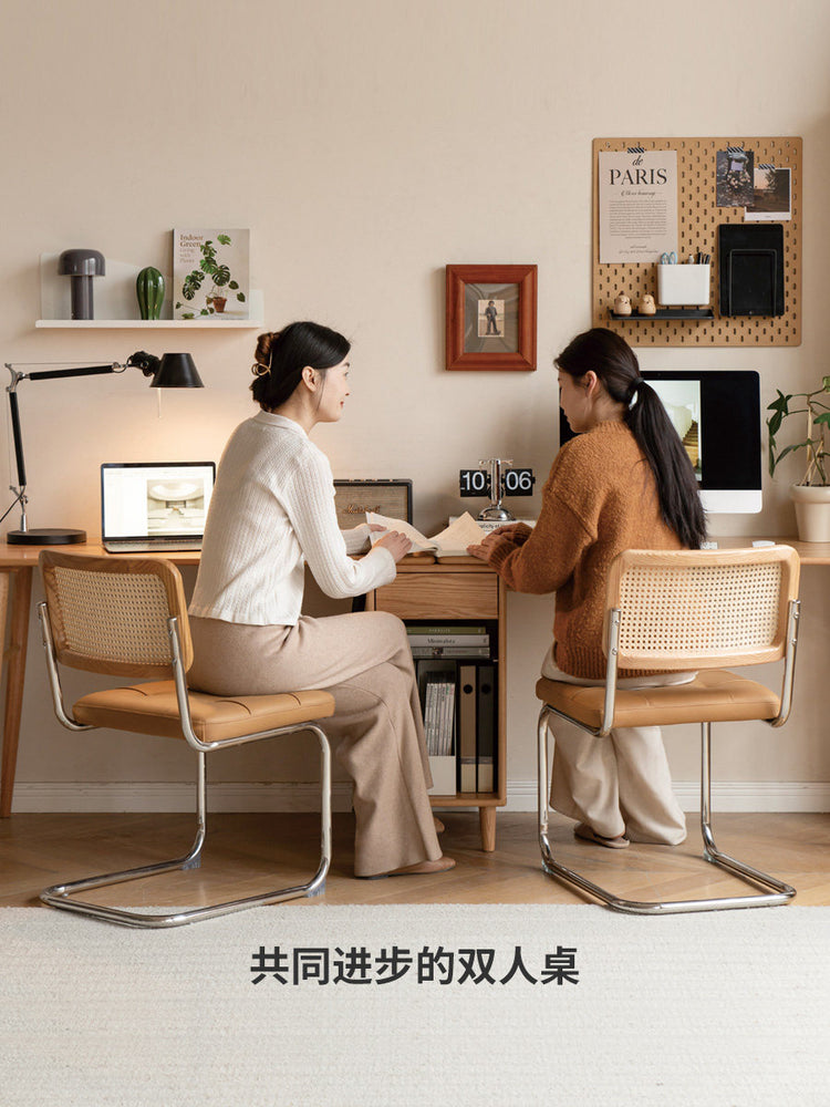 实木双人书桌书柜组合原木学习桌简约电脑桌长条桌窄桌子