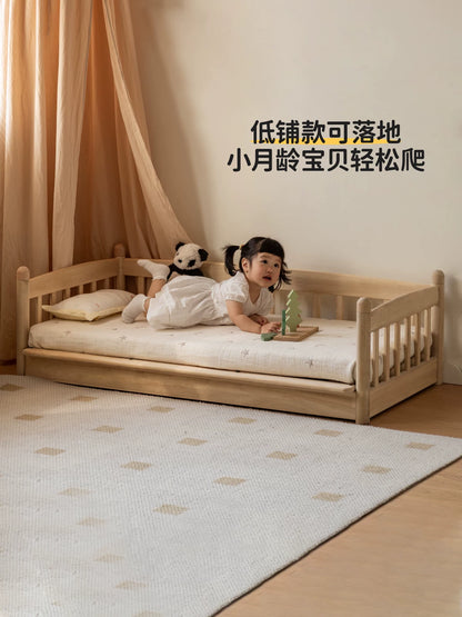实木儿童床男孩带护栏拼接床大床加宽床简约女孩单人床