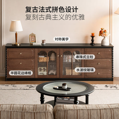 实木客厅法式复古收纳储物柜卧室落地中古高电视柜