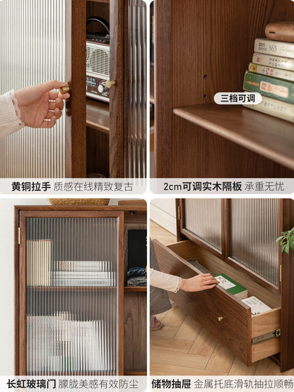 实木防尘玻璃门书柜背景墙落地整墙书架简约展示柜组合柜