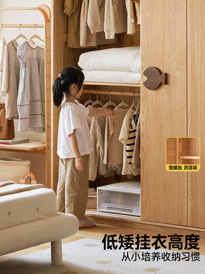 儿童移门衣柜收纳柜子男孩女孩简约推拉门橡木大衣橱