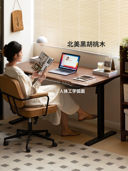 智能电动升降桌黑胡桃木书桌站立工作台办公桌电脑桌