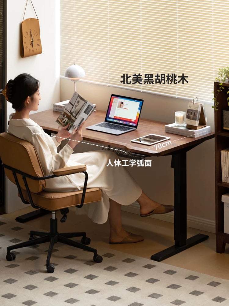 智能电动升降桌黑胡桃木书桌站立工作台办公桌电脑桌